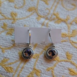 Napier Dangle Earings With Purple Crystal Like New. Signed